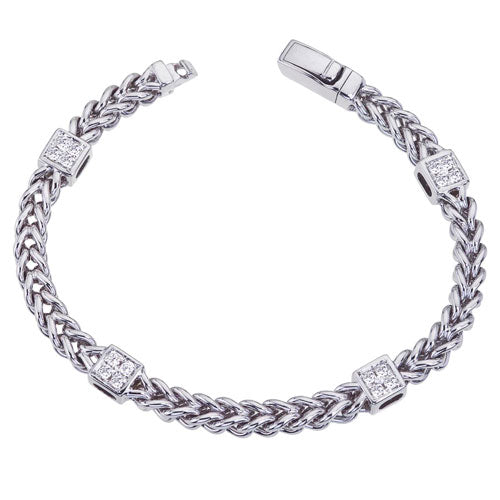 Diamond Square Pave Station Bracelet in 14K White Gold