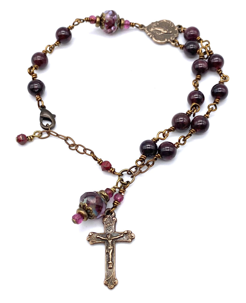 Lilac Pink Opal Jade Catholic Heirloom Rosary Devotional Bracelet