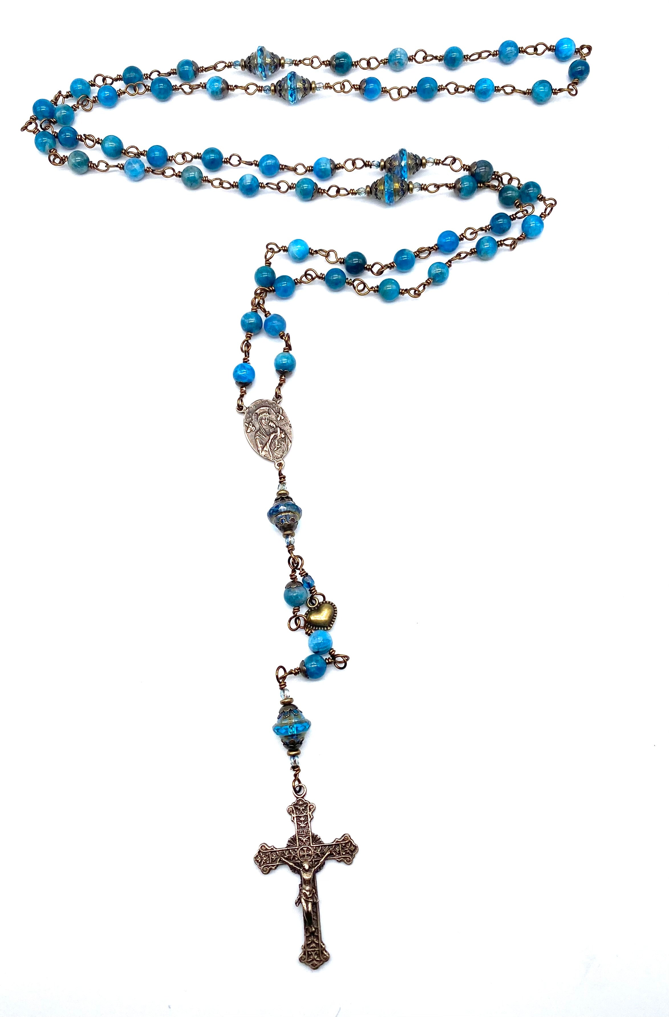 Pacific Blue Apatite Gemstone Catholic Heirloom Rosary Large – Petros ...