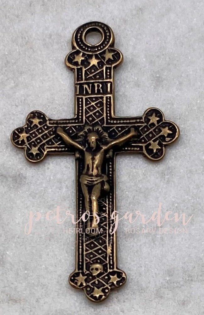 Crucifix Solid Bronze Lace Filigree Vintage Inspired Rosary Parts