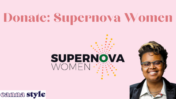 Donate: Supernova Women; below, the supernova women logo; in the corner, the chair of the board