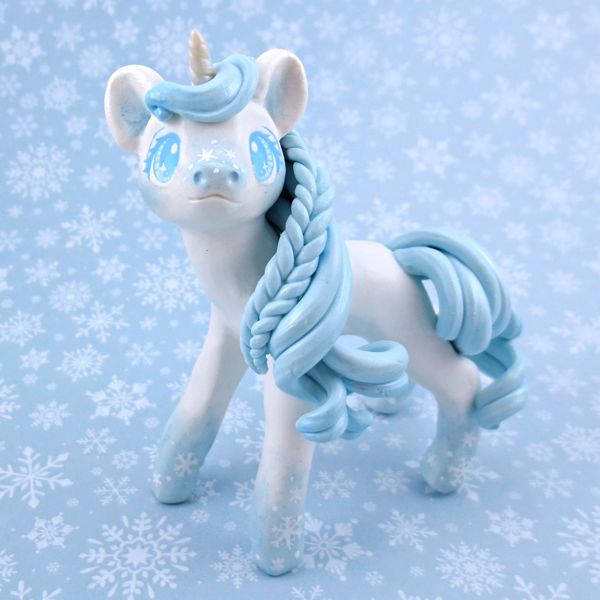 Snowflake Unicorn Figurine - Polymer Clay Animals Winter Collection