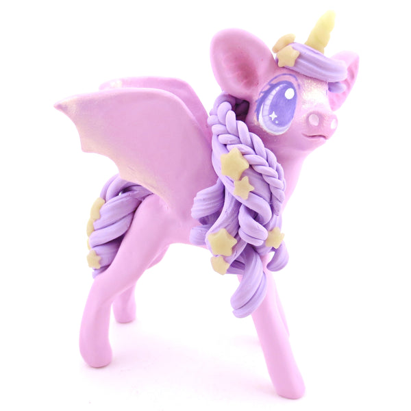 Pink and Purple Pastel Baticorn with Glow-in-the-Dark Stars - Polymer Clay Halloween Animals