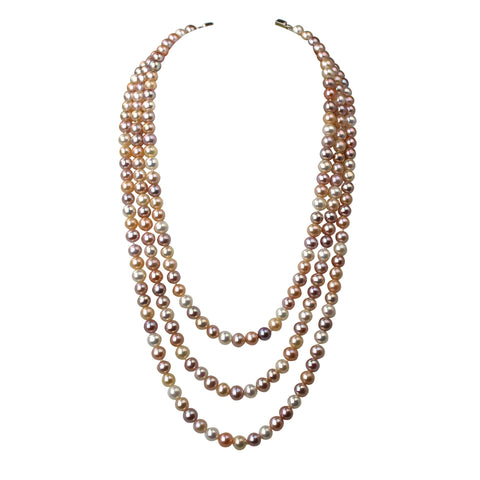 Pink Multi-Color Triple Strand Statement Necklace