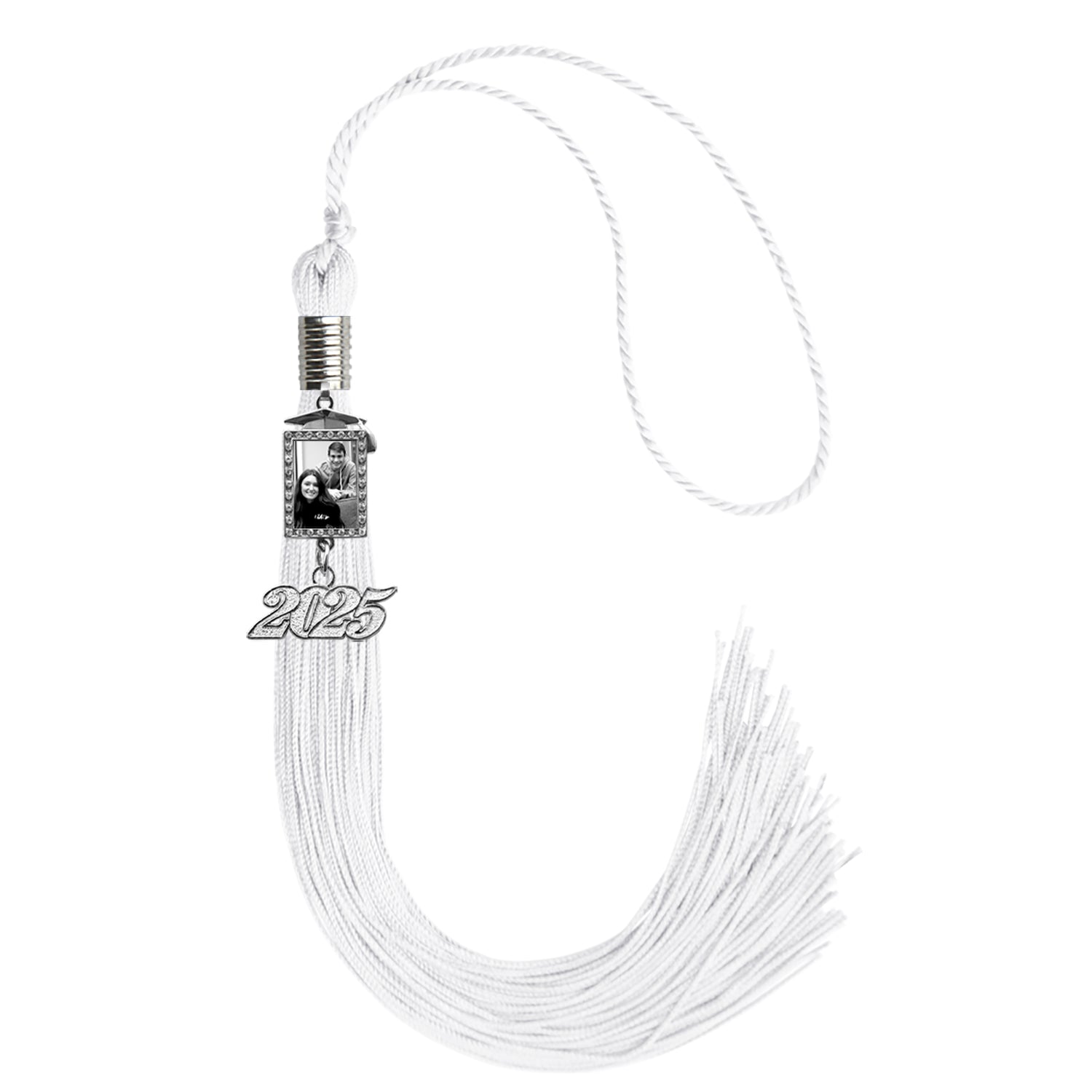 White Tassel with Photo Frame Charm and Year Date Drop