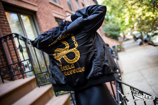 Chi Flo x Still 1 Fall Streetwear Shoot in Brooklyn 6 No Double Crossers Bomber