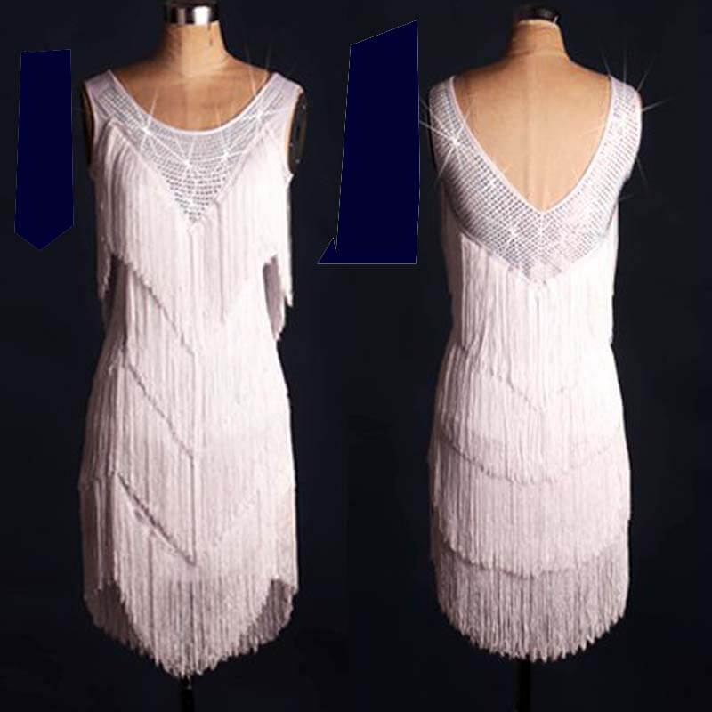 Womens Asymmetric Jewelled Sleeveless Latin Dress with Tassels – DANCEYM