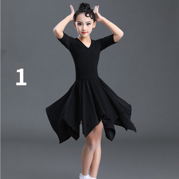 Girls Latin Dancewear Dance Dress Short Sleeve V Neck Swing Performance  Costume – DANCEYM