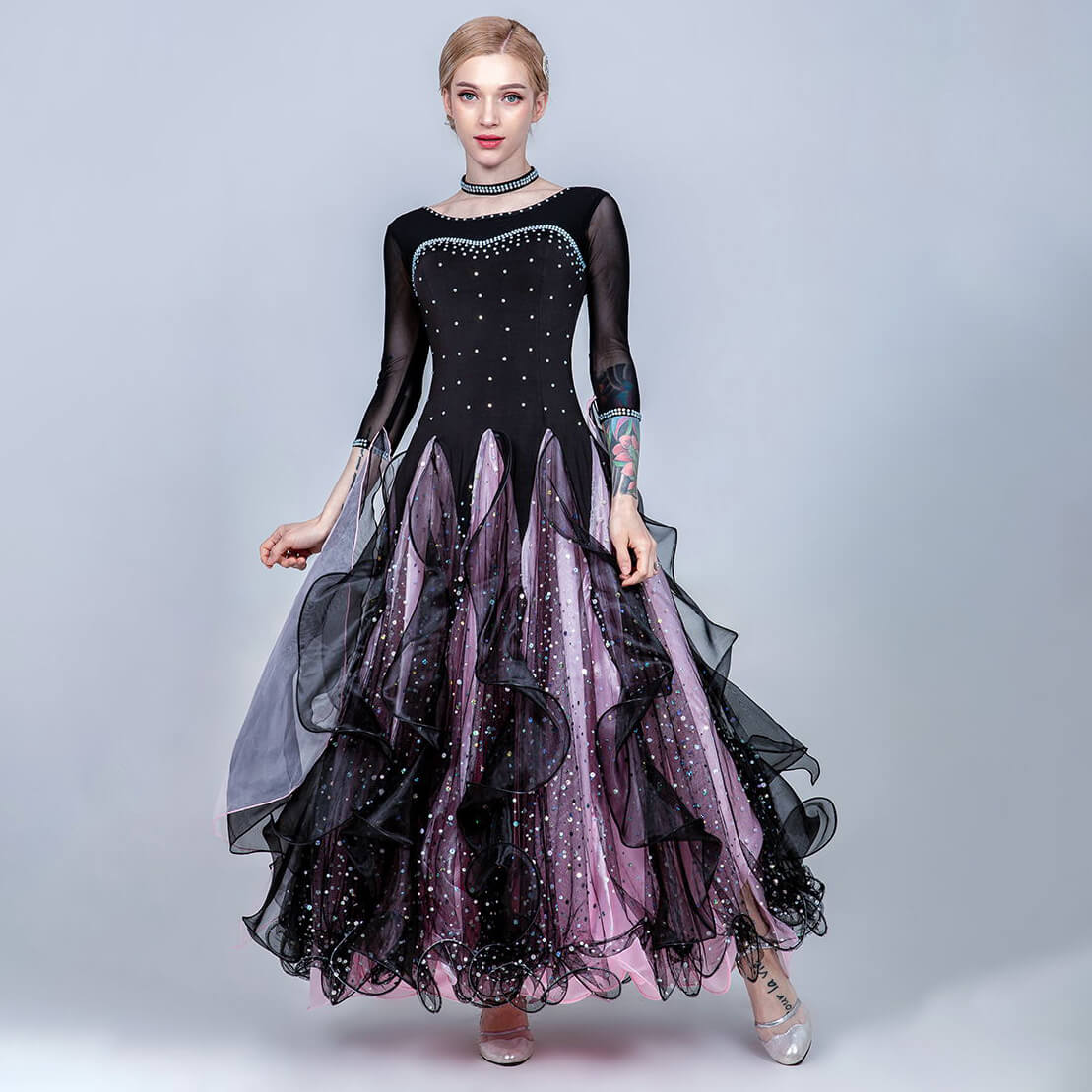 A-Line Long Ballroom Dress with Sequins – DANCEYM