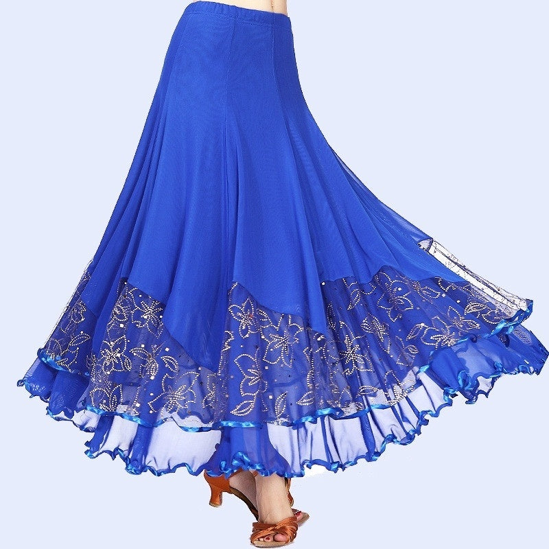 Womens Swing Maxi Pretty High Waist Ballroom Skirt Embroidery DANCEYM