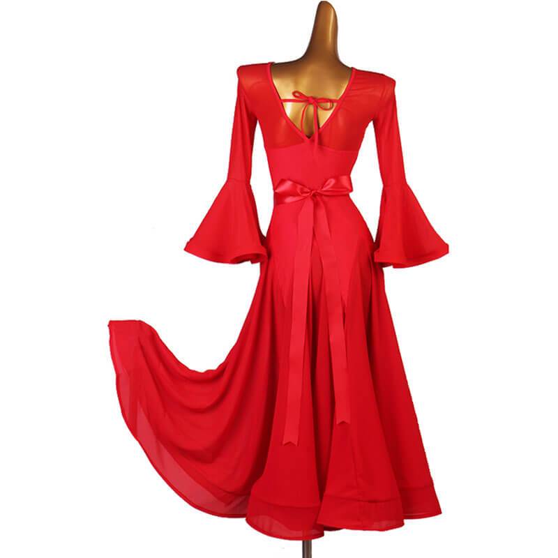 Womens A-Line Long Boat Neck Trumpet Sleeve Ballroom Dress with Mesh ...