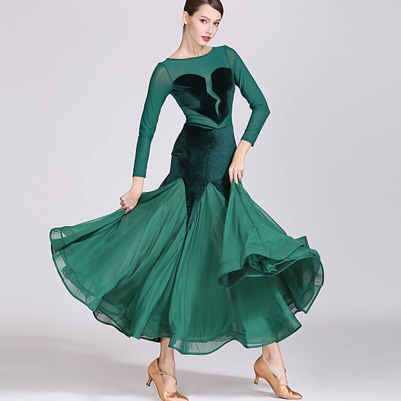 Womens Crew Neck Glamorous Long Sleeve Ballroom Dress – DANCEYM