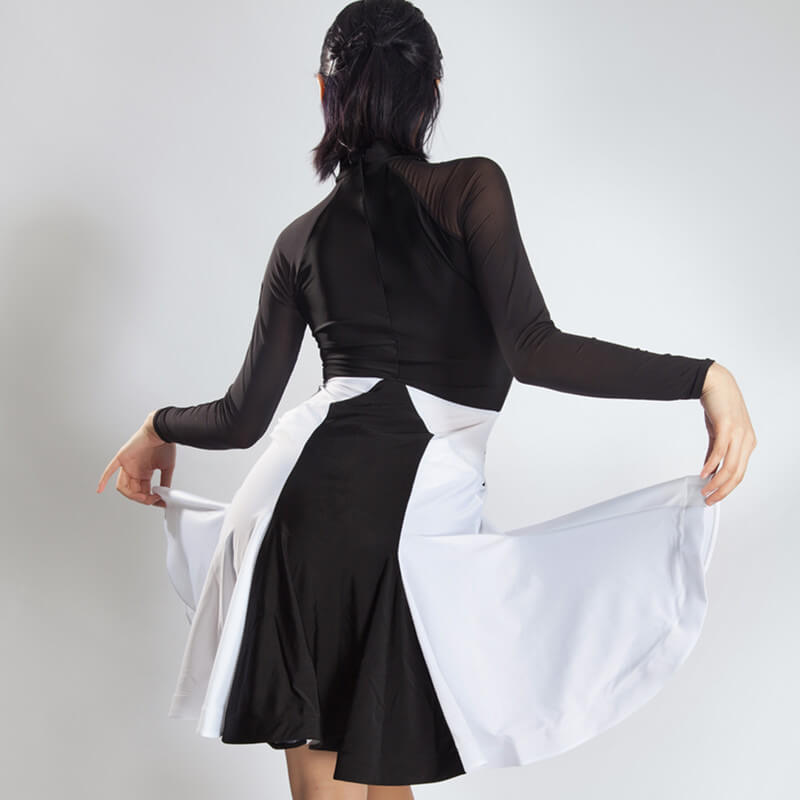 Womens Fishtail Knee-Length Crew Neck Long Sleeve Latin Dress – DANCEYM