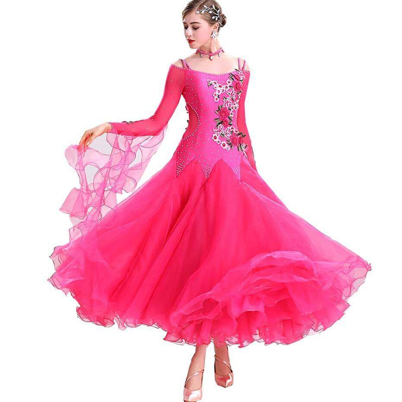 Womens Swing Off Shoulder Long Sleeve Ballroom Dress with Embroidery ...