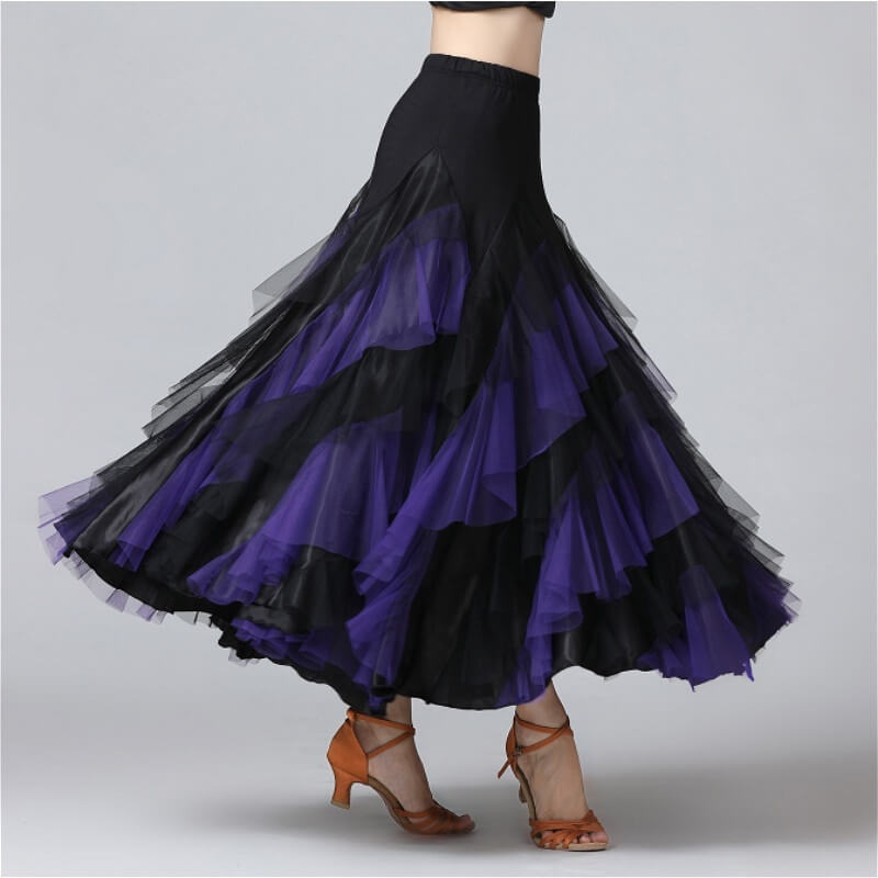 Womens Layered Maxi Elegant Regular Waist Ballroom Skirt – DANCEYM