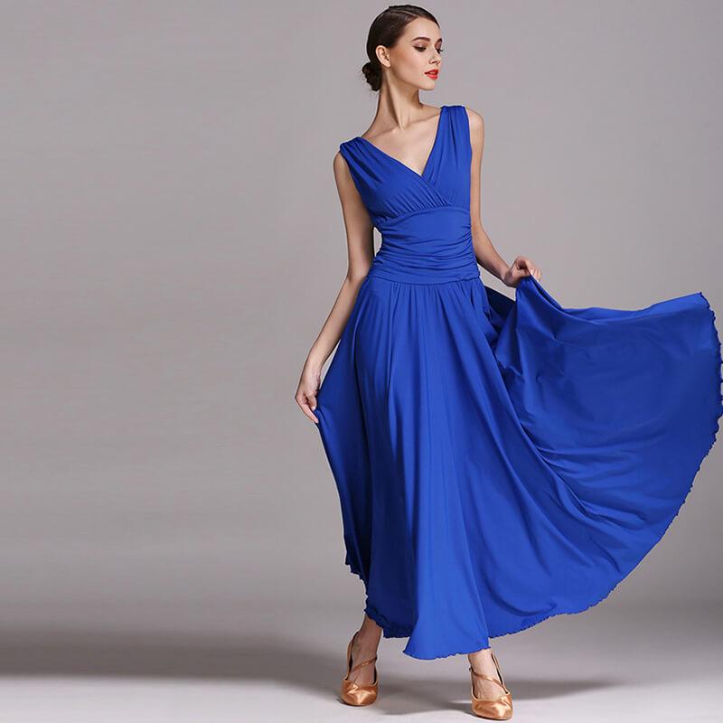 Womens Flared Maxi Deep V Neck Sleeveless Ballroom Dress Ruching – DANCEYM