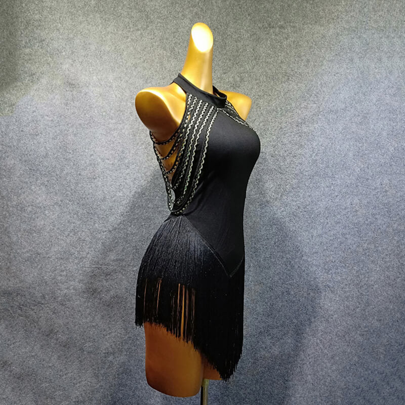 Womens Asymmetric Short Solid Color Sleeveless Latin Dress Tassels ...