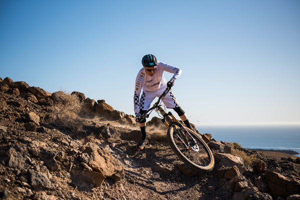 Mountain biker riding hard