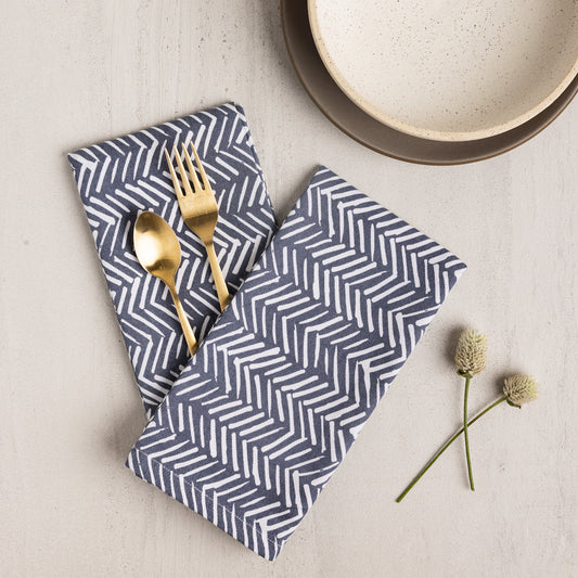 Washed Linen-Cotton set of 4 Napkins- Navy – Thyme and Sage