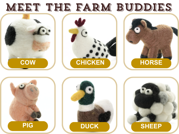 Woolbuddy Farm Buddies with Needle Felting Farm Animal Kit