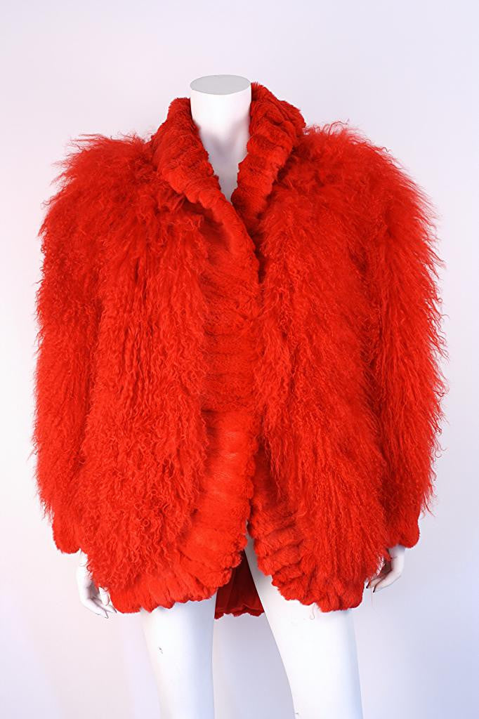 Vintage Red Mongolian Lamb Fur Coat at Rice and Beans Vintage