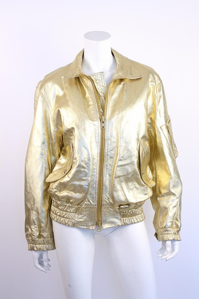 RALPH LAUREN Gold Leather Jacket at 