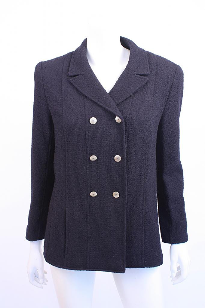 CHANEL Navy Boucle Jacket & Skirt Suit at Rice and Beans Vintage