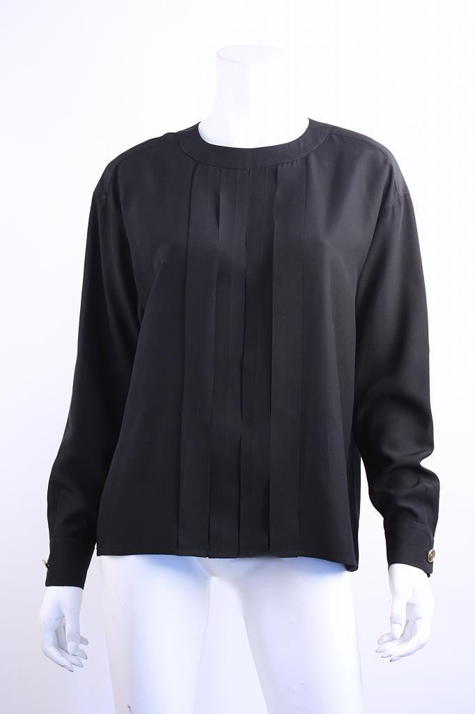 Vintage CHANEL Black Silk Blouse at Rice and Beans Vintage