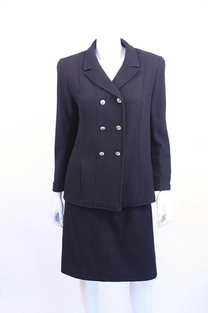 CHANEL Navy Boucle Jacket & Skirt Suit at Rice and Beans Vintage