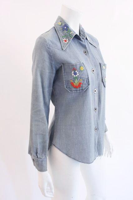 Vintage 70's Embroidered Denim Shirt at Rice and Beans Vintage