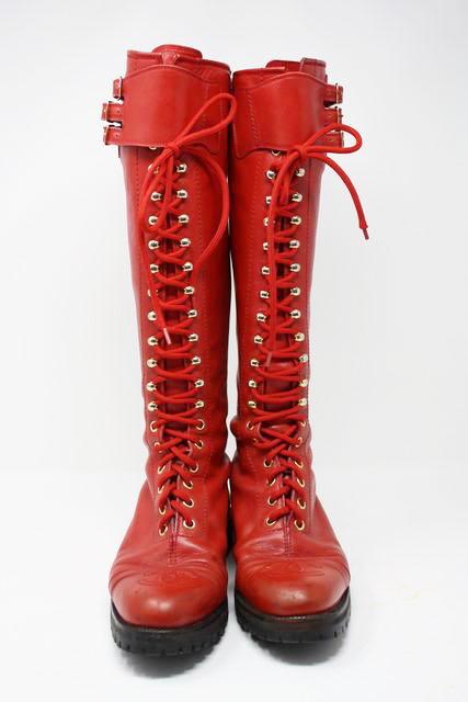 chanel red boots