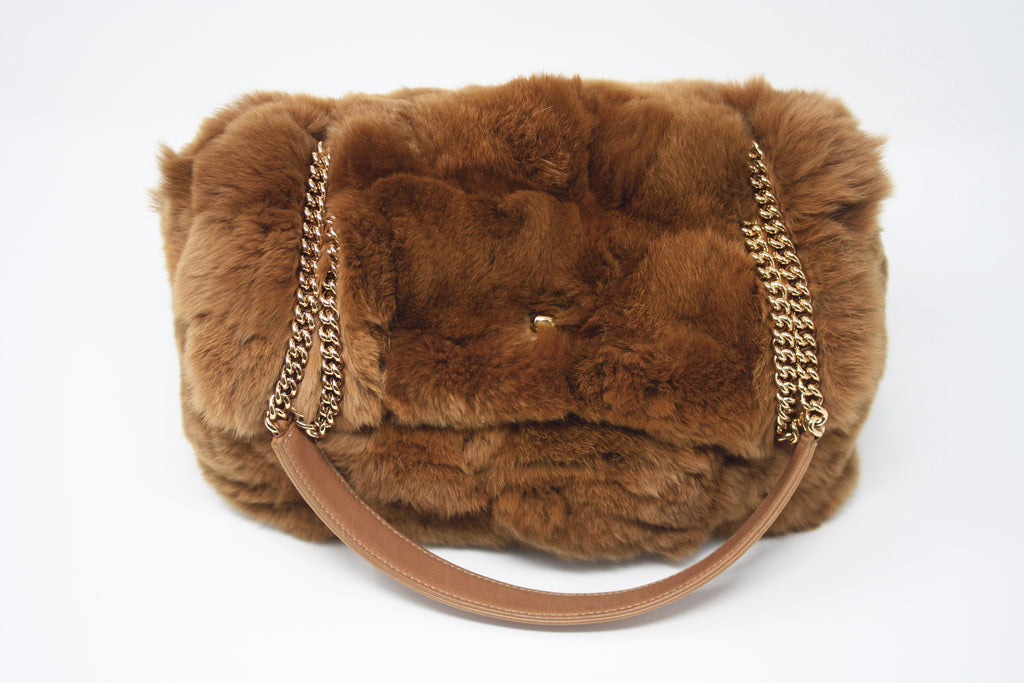 chanel brown fur bag