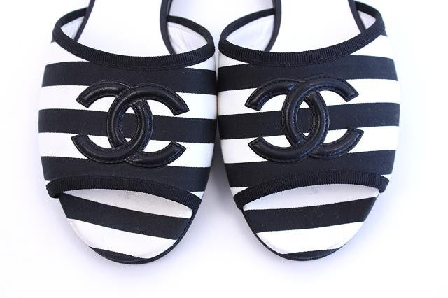 Authentic CHANEL Nautical Striped CC Sandals at Rice and Beans Vintage