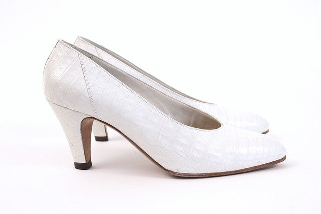 white crocodile heels