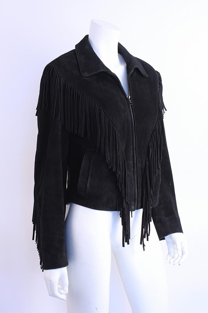 Vintage Black Suede Fringe Jacket