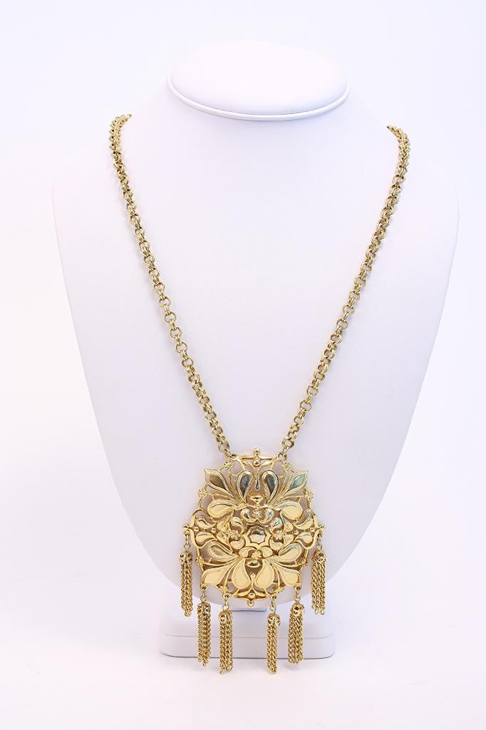 Vintage Gold Medallion Tassel Necklace at Rice and Beans Vintage