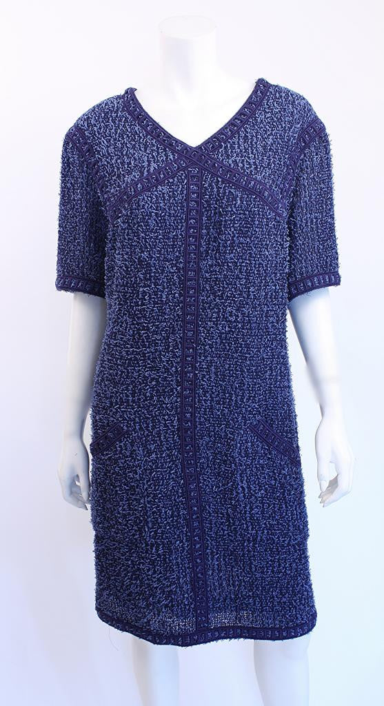 Authentic CHANEL Blue Tweed Boucle Dress at Rice and Beans Vintage