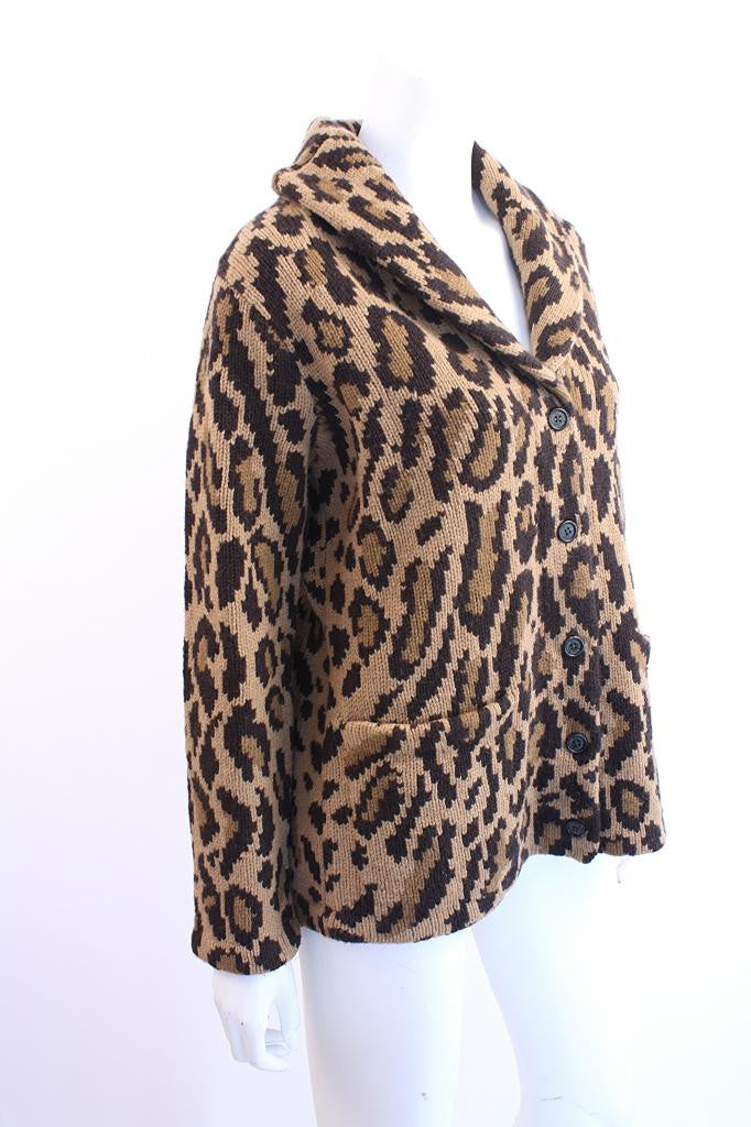 Rare RALPH LAUREN Handknit Leopard Sweater Rice and Beans Vintage