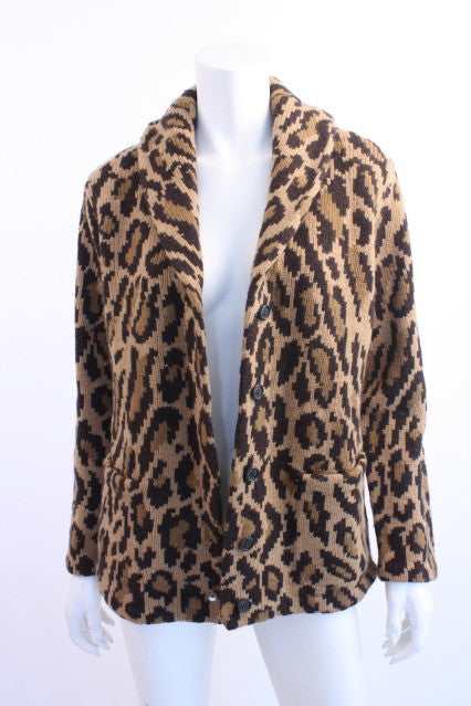 Rare RALPH LAUREN Handknit Leopard Sweater Rice and Beans Vintage