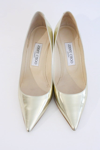 JIMMY CHOO Mirror Gold Heels at Rice and Beans Vintage