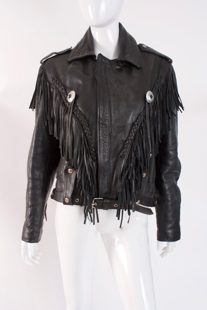 Vintage 80's Fringed Leather Motorcycle Jacket Rice and Beans Vintage