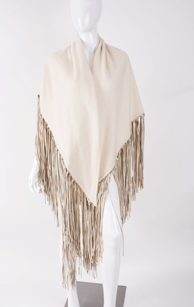 Vintage HERMES Cashmere & Leather Fringe Shawl