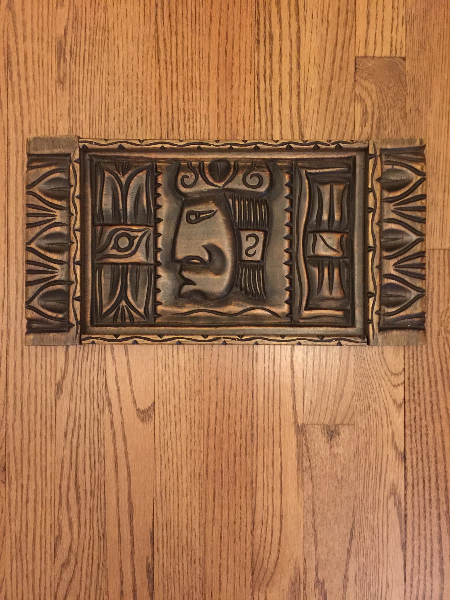 Mayan Maize God Hand Carved Wooden Art Panel Ipad Lap Desk Size