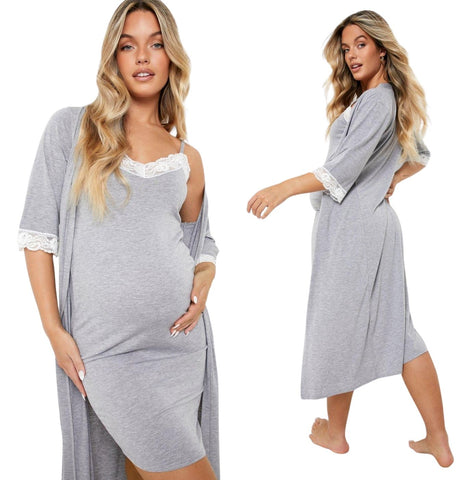 Boohoo Maternity Lace Nightie And Robe Set