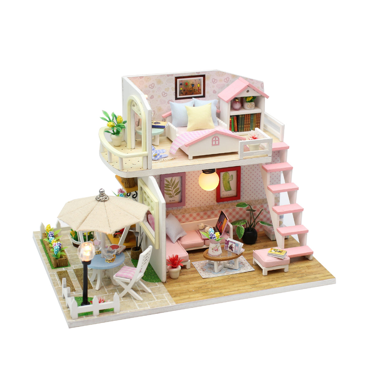 1:24 Miniature Dollhouse DIY Kit – Pink 2-Story Home with Patio - with ...