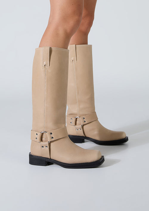 Biker Beige Wax Calf Boots