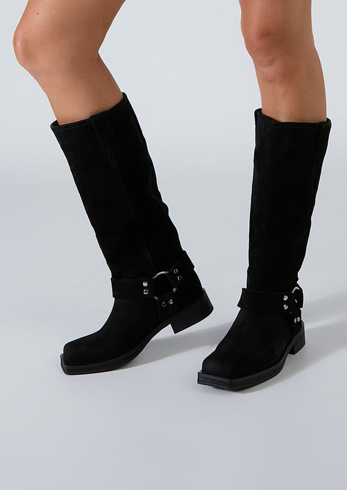 Biker Black Cameo Suede Calf Boots