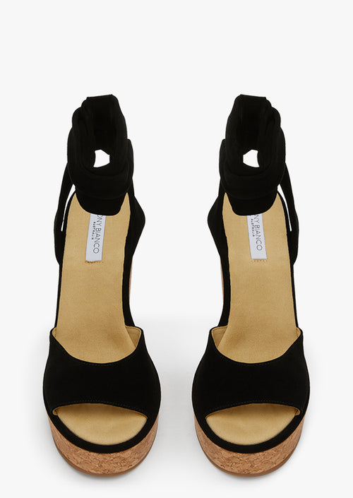 Honey Black Suede Wedges