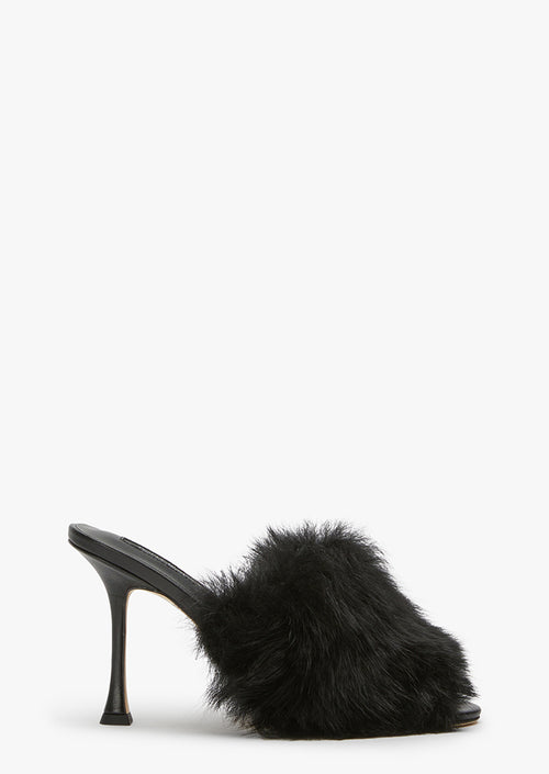 Luxe Black Shearling Heels