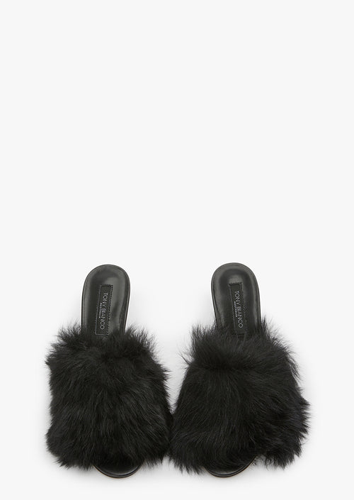 Luxe Black Shearling Heels